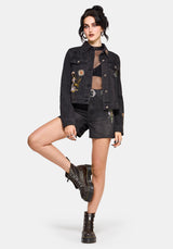 Faela Fairy Embroidered Distressed Denim Jacket EU 34