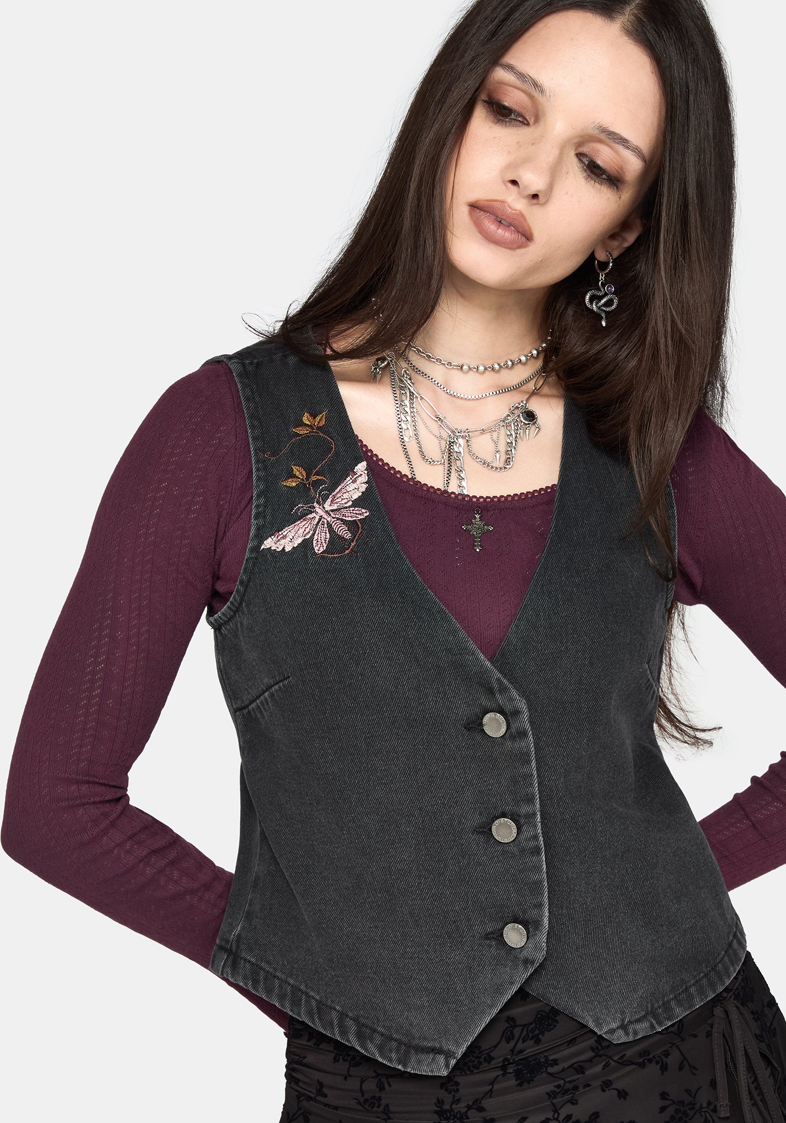 Maleah Embroidered Denim Waistcoat