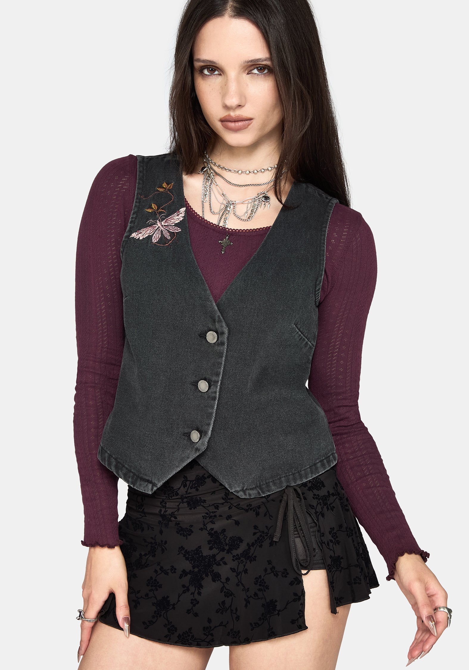 Maleah Embroidered Denim Waistcoat
