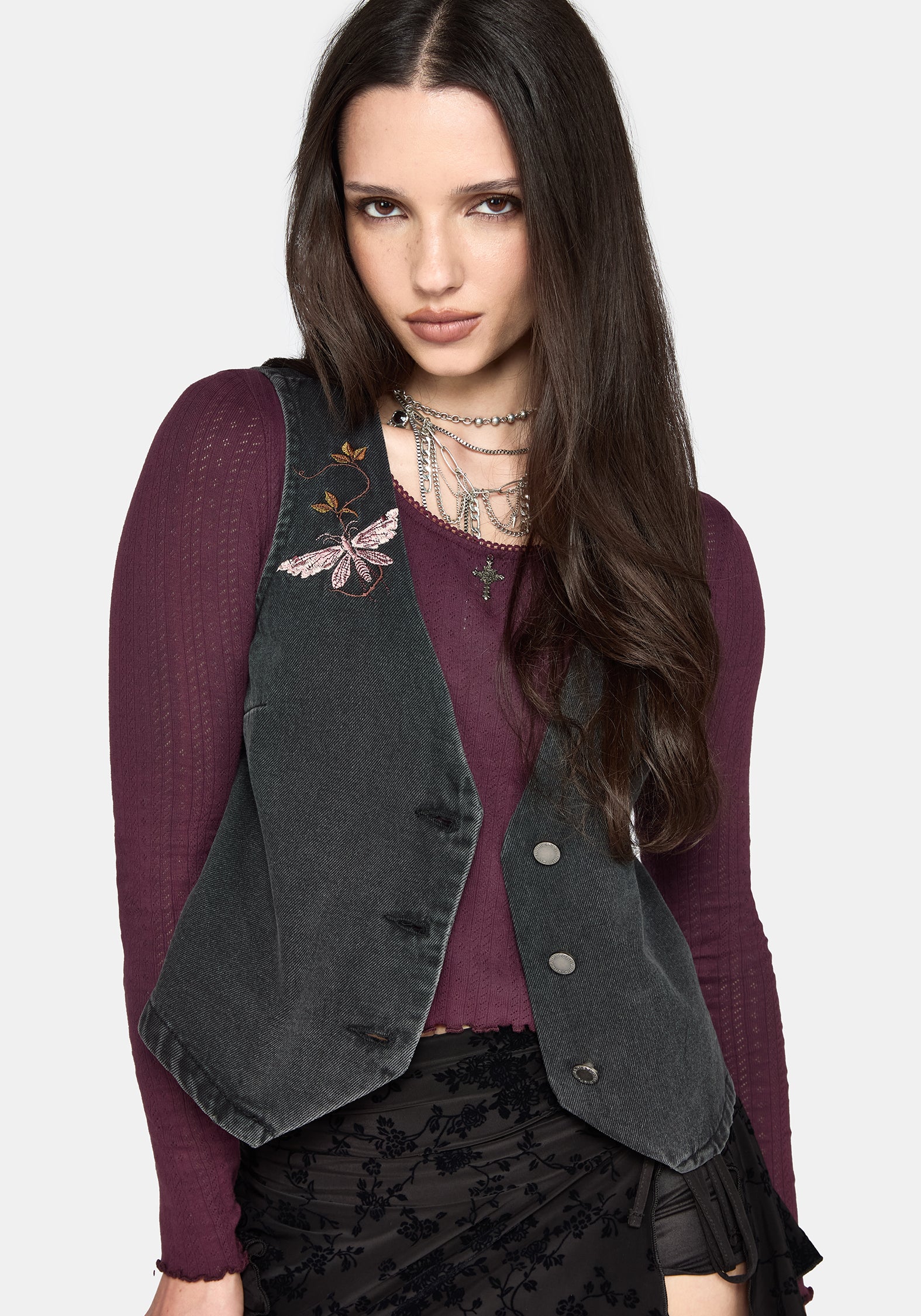 Maleah Embroidered Denim Waistcoat