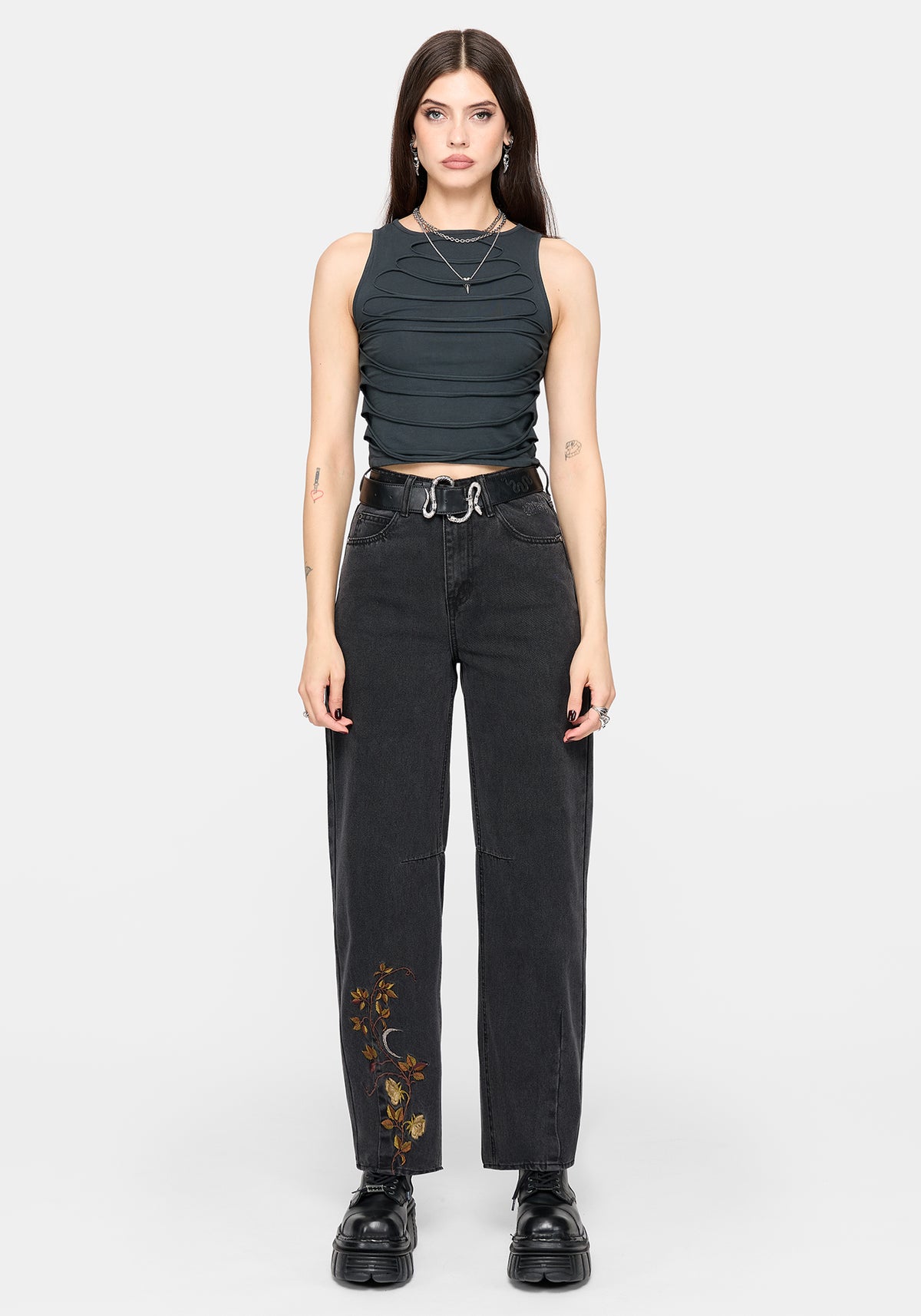 Maleah Bestickt Denim Barrel Jeans