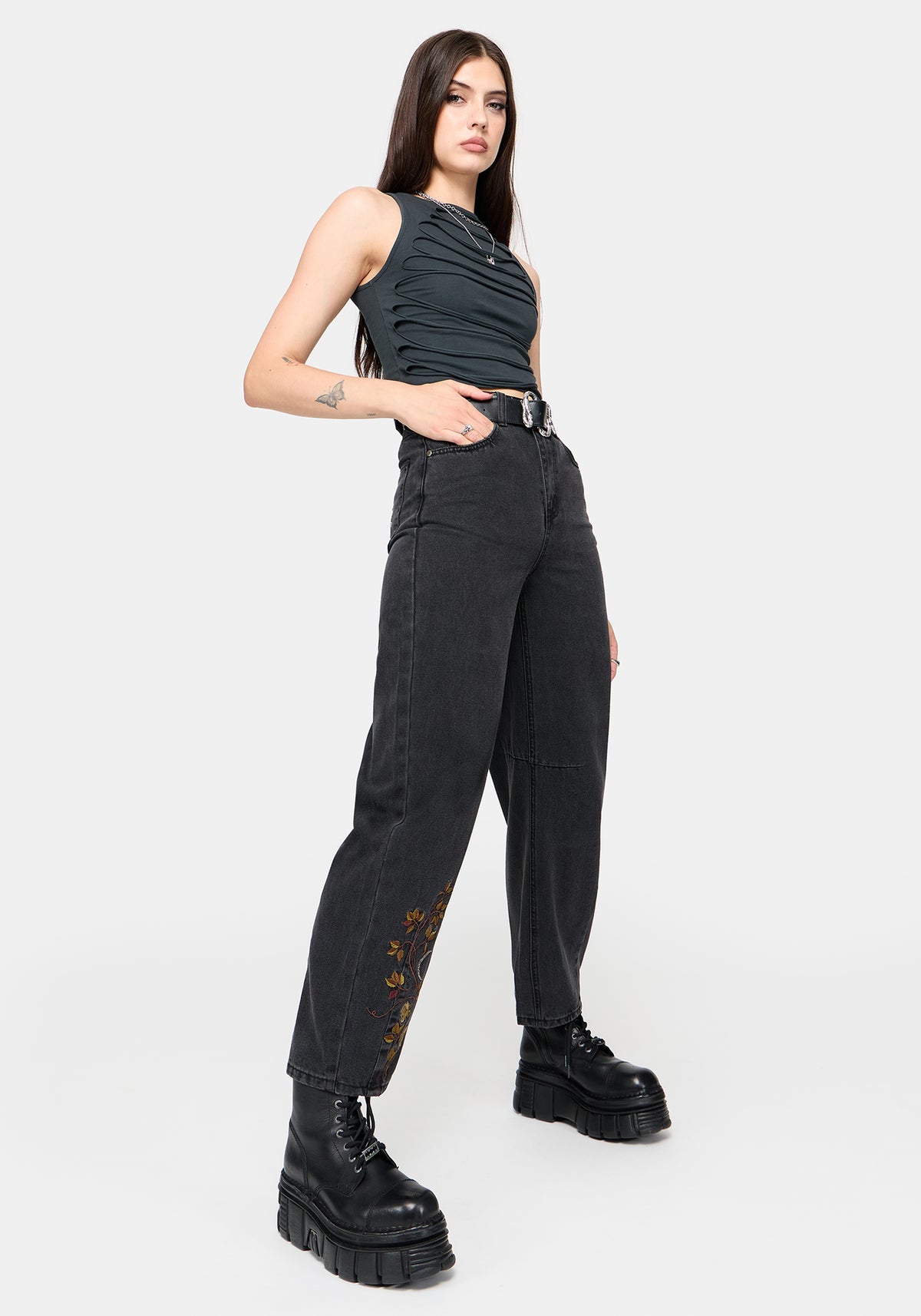 Maleah Bestickt Denim Barrel Jeans