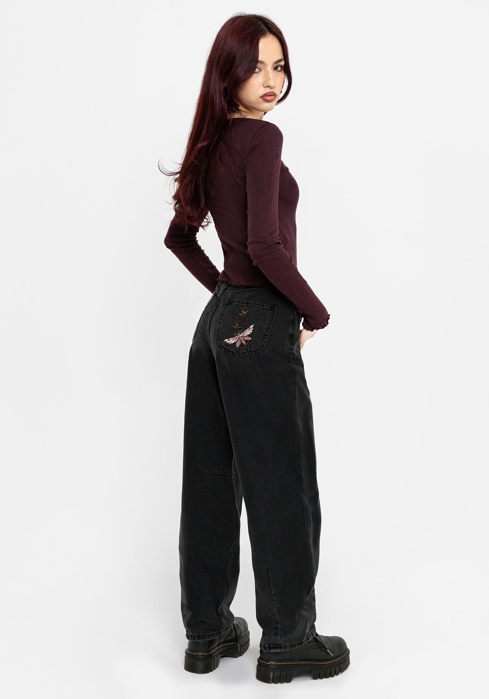 Maleah Embroidered Denim Barrel Jeans