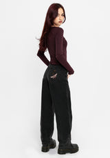 Maleah Embroidered Denim Barrel Jeans