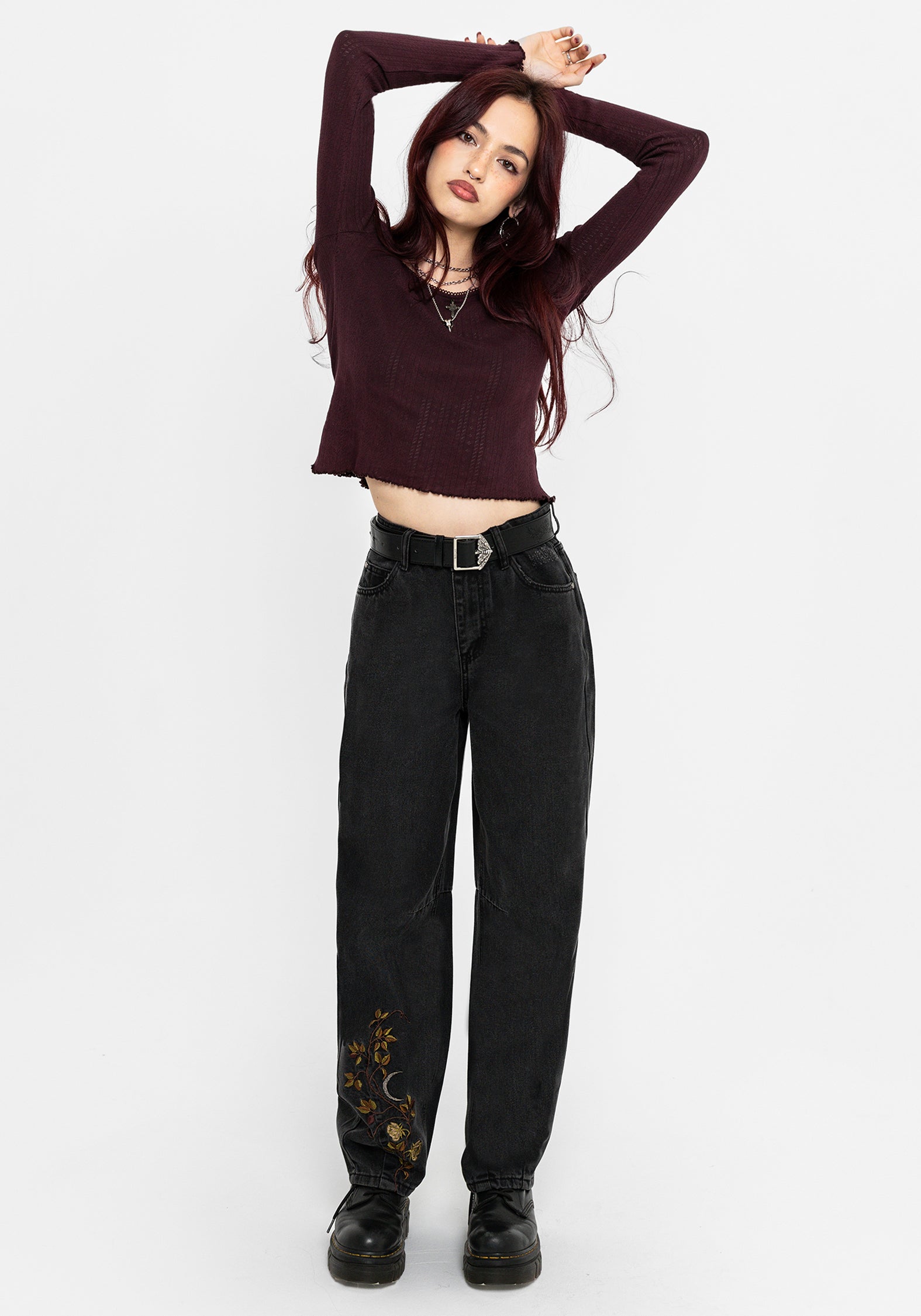Maleah Embroidered Denim Barrel Jeans