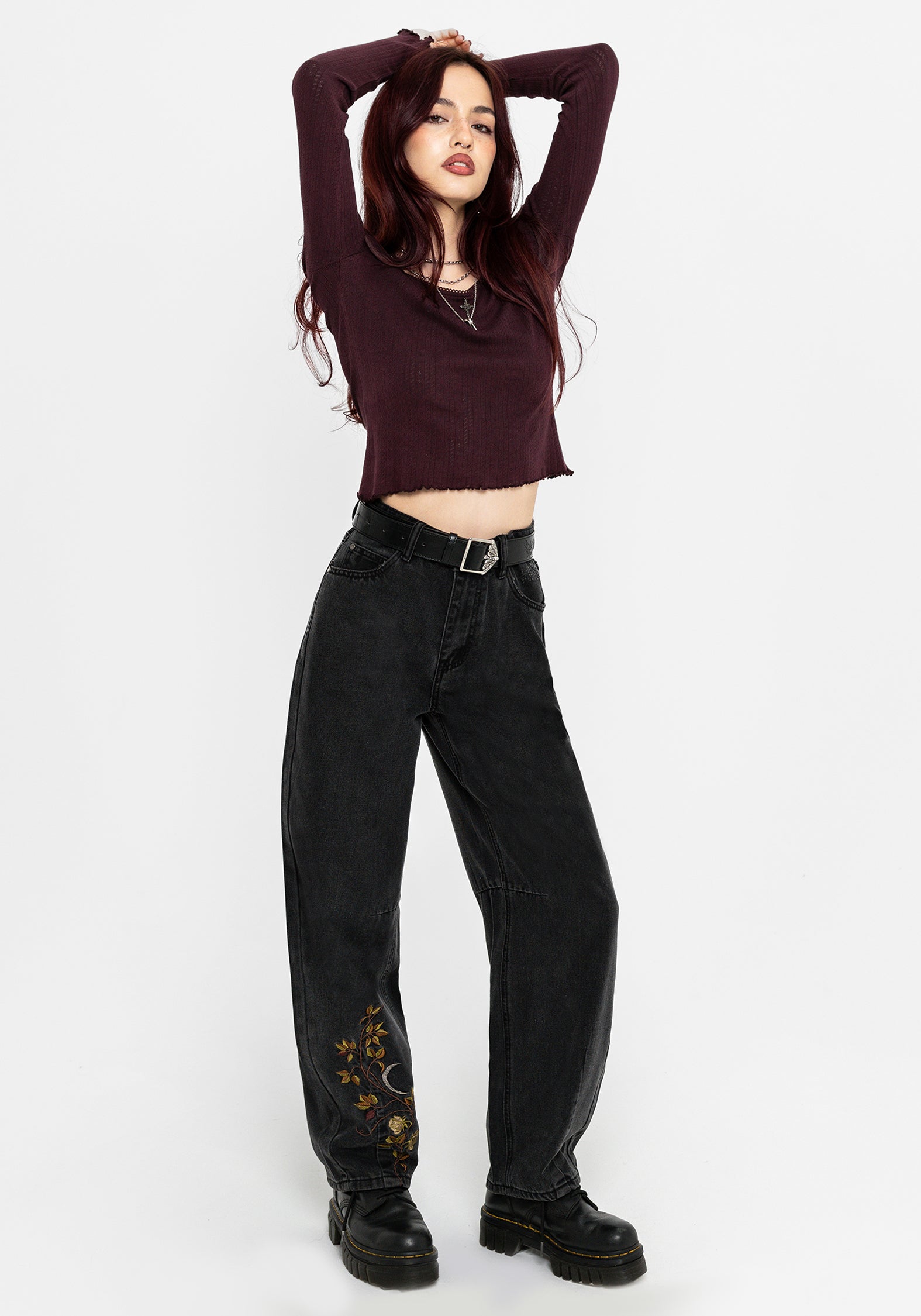 Maleah Embroidered Denim Barrel Jeans