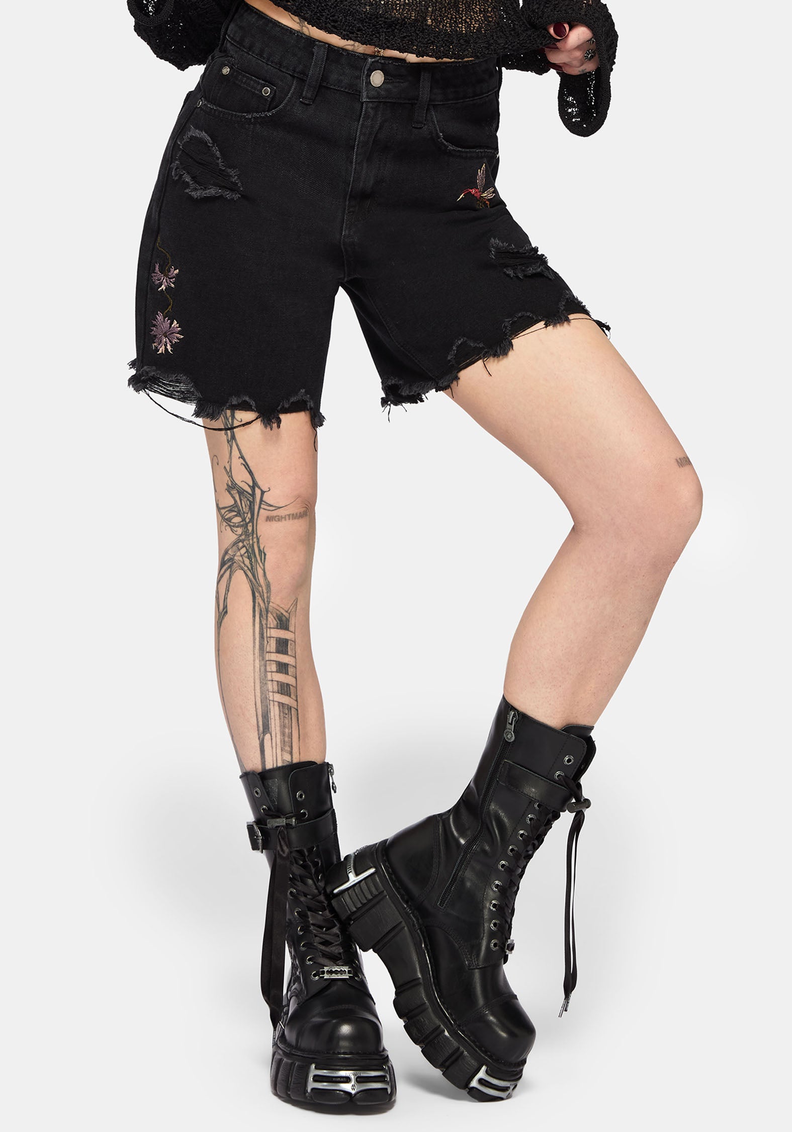 Poison Eden Bestickt Denim Kurz