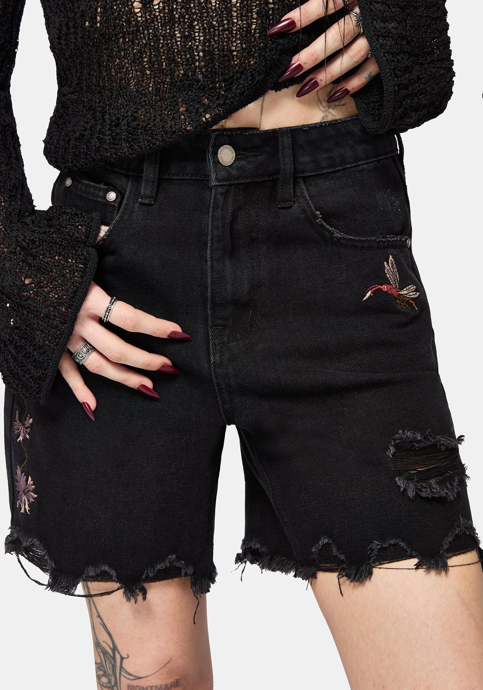 Poison Eden Bestickt Denim Kurz