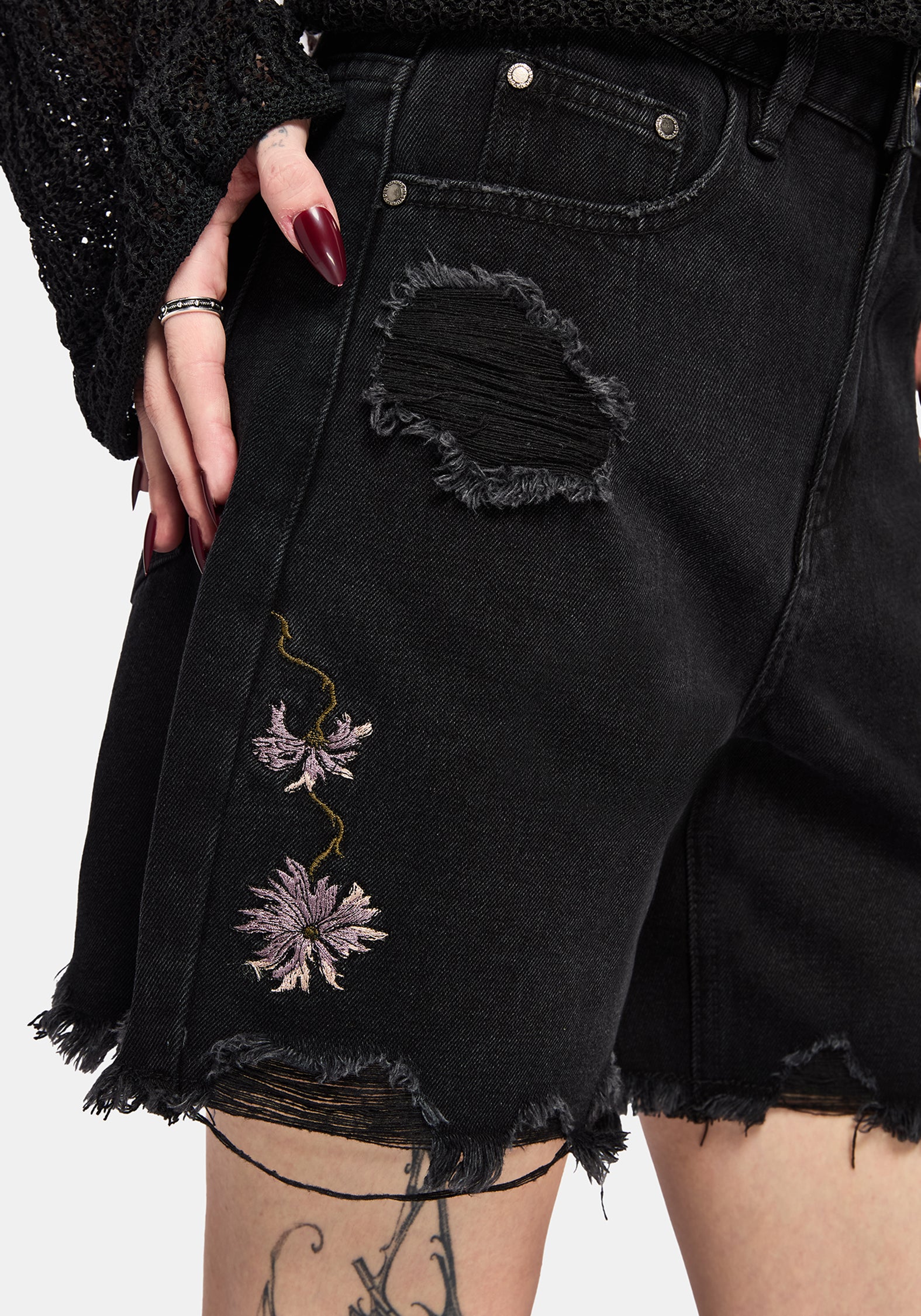 Poison Eden Bestickt Denim Kurz