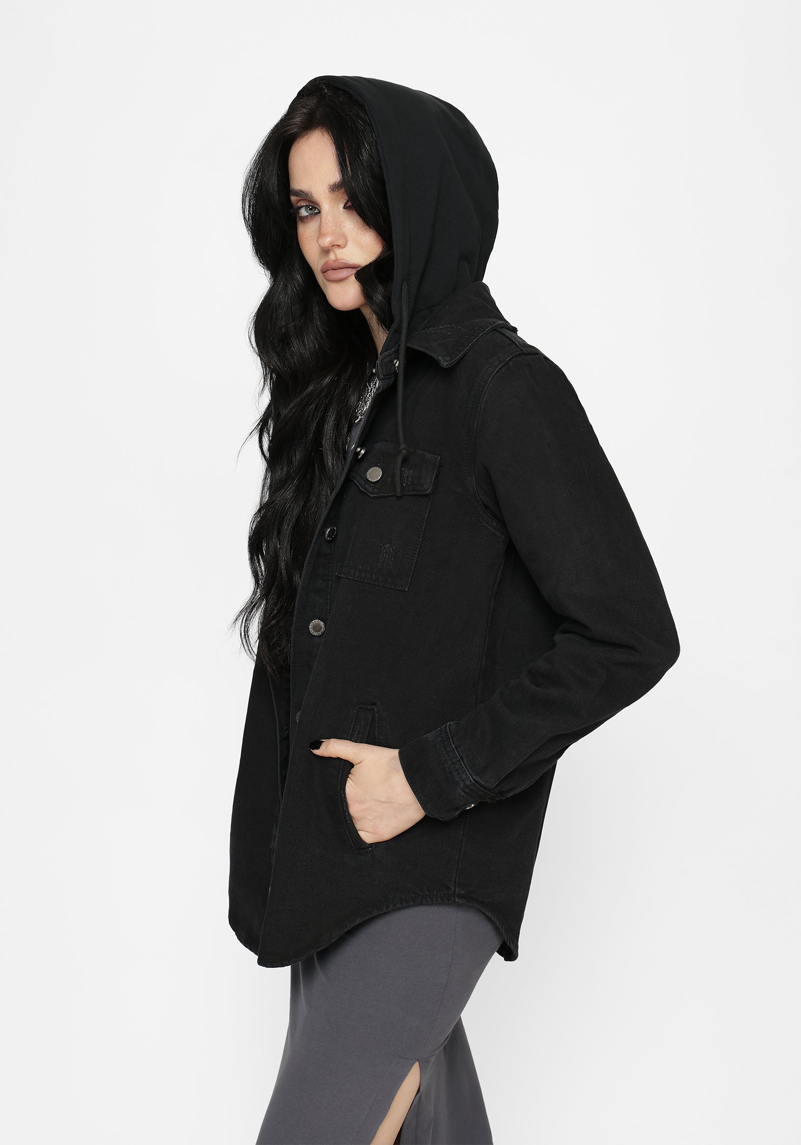 Trellis Kapuze Tasche Denim Hemdjacke