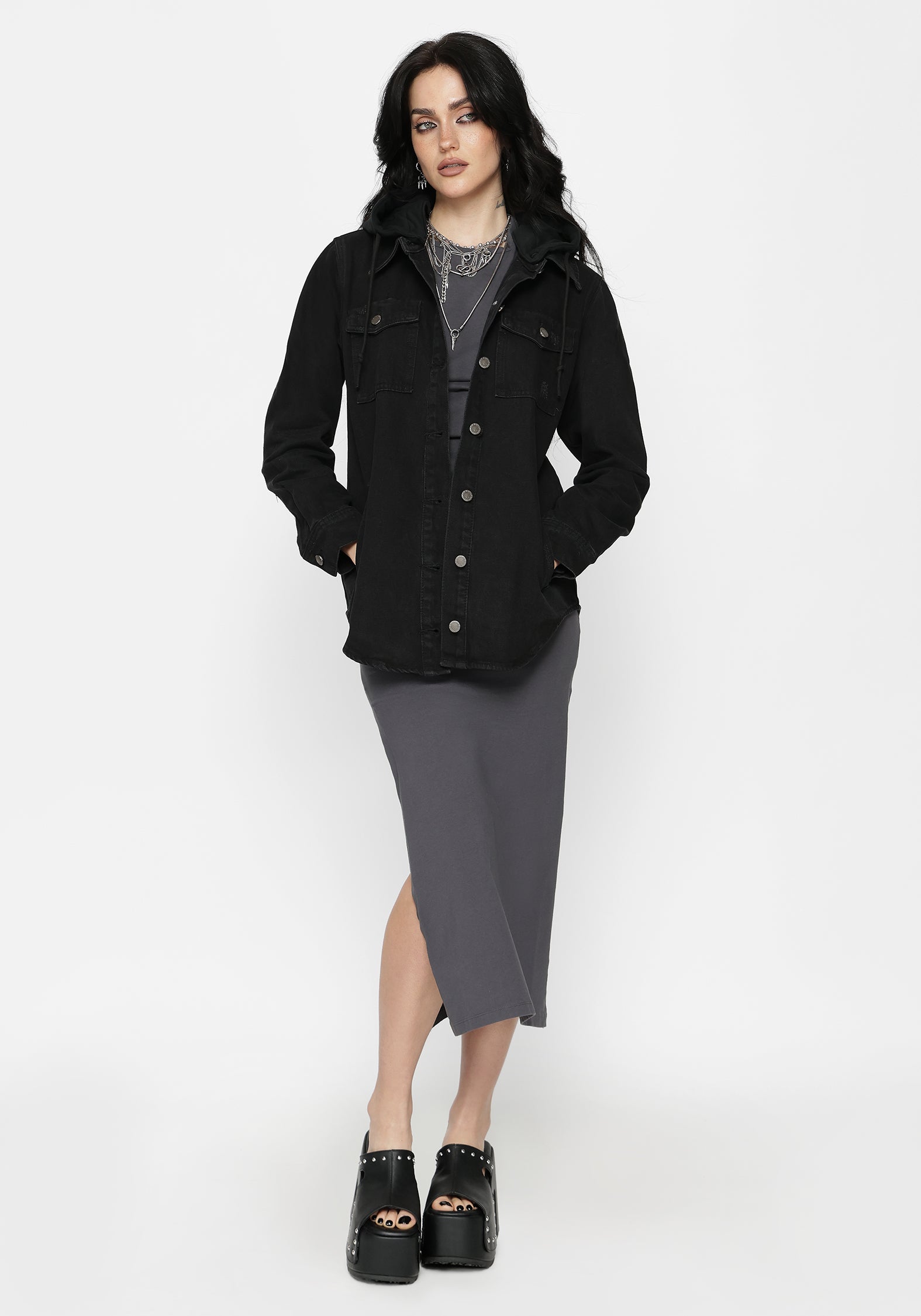 Trellis Kapuze Tasche Denim Hemdjacke
