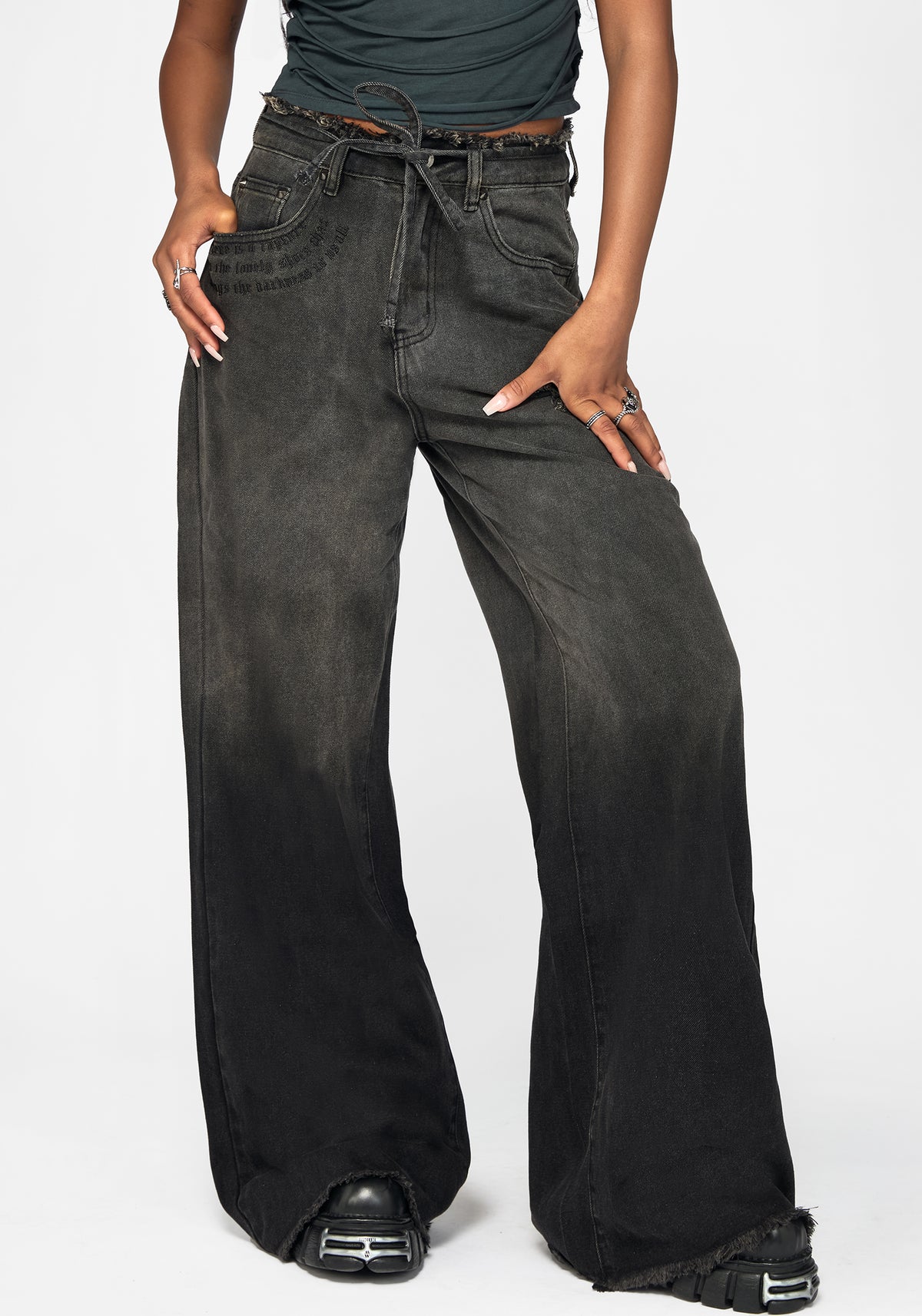 Zena Ombre Relaxed Weites Bein Jeans