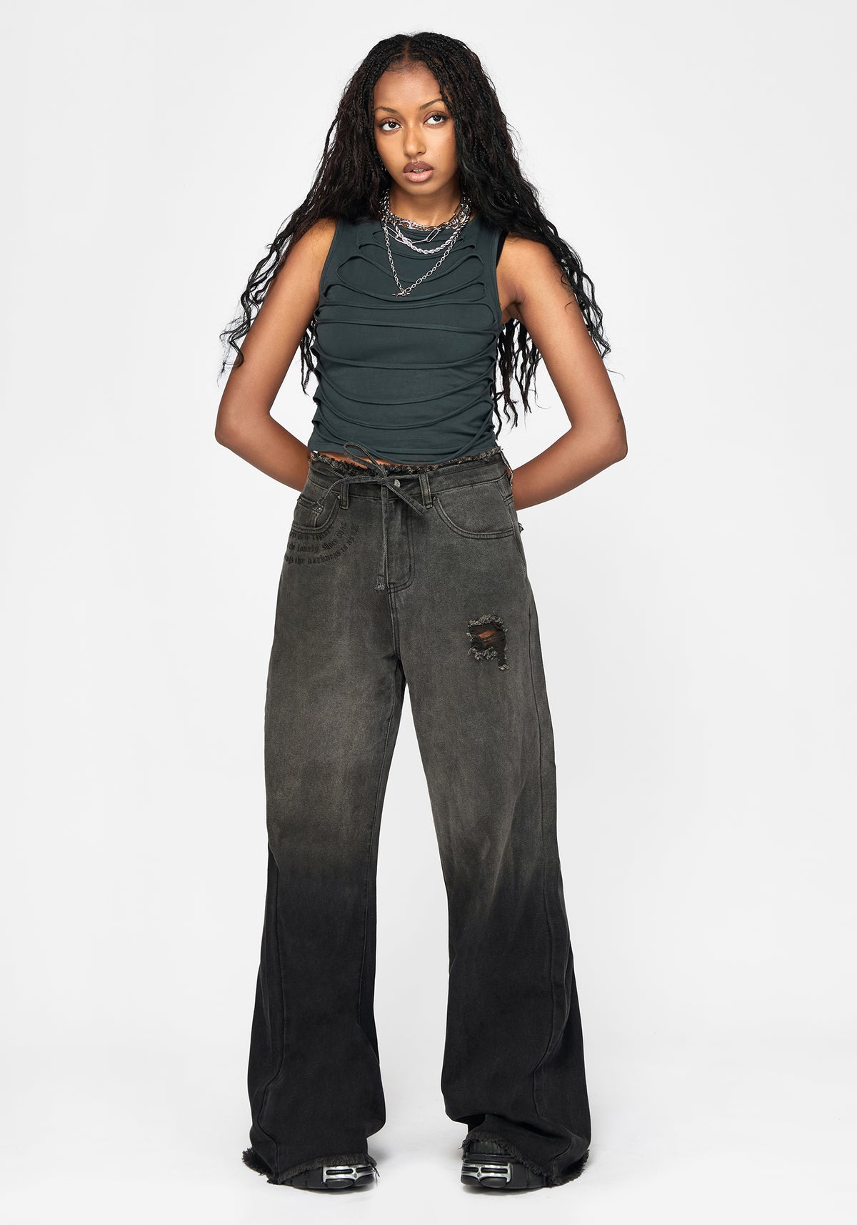Zena Ombre Relaxed Weites Bein Jeans
