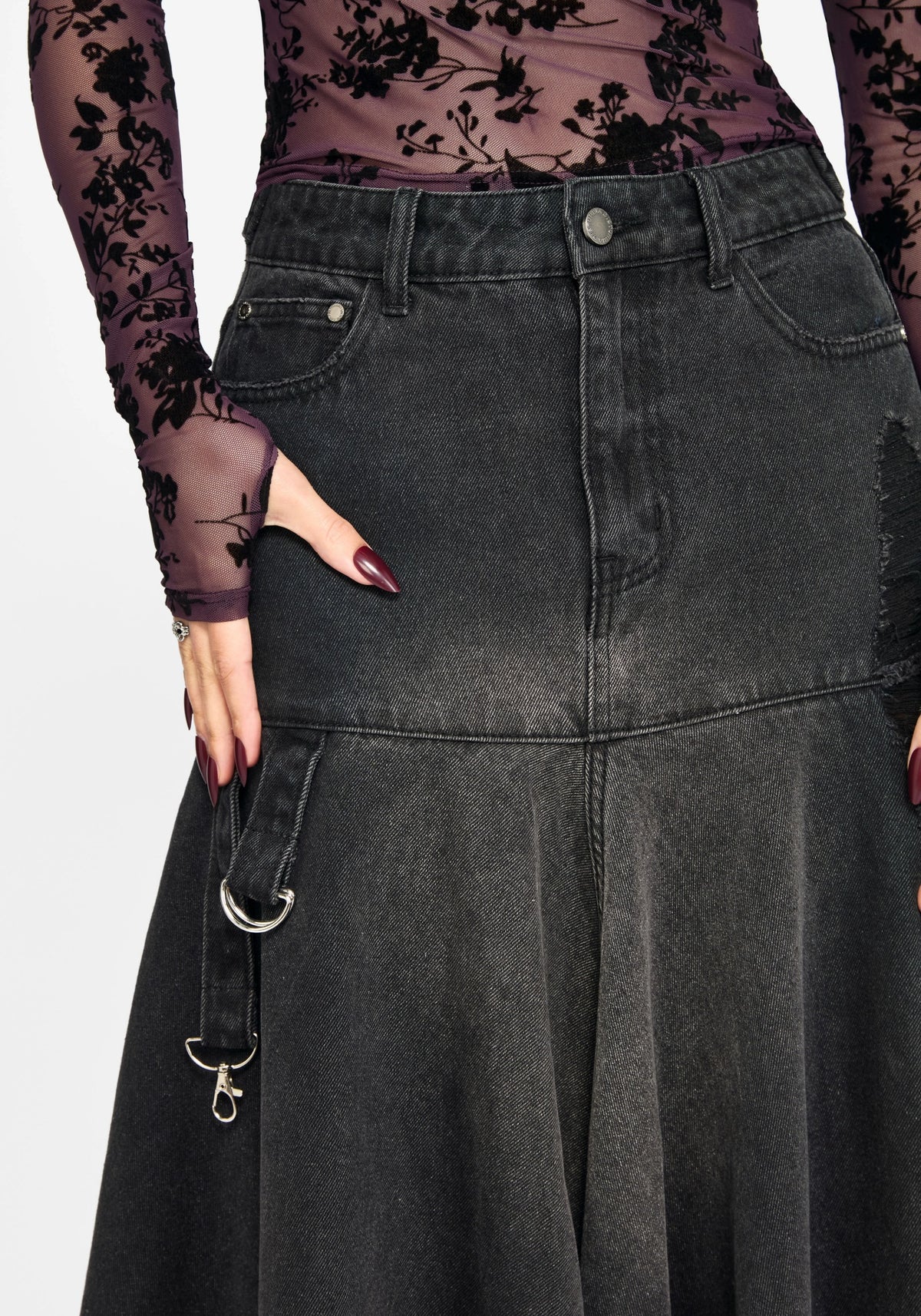 Erica Hanky Saum Denim Midirock