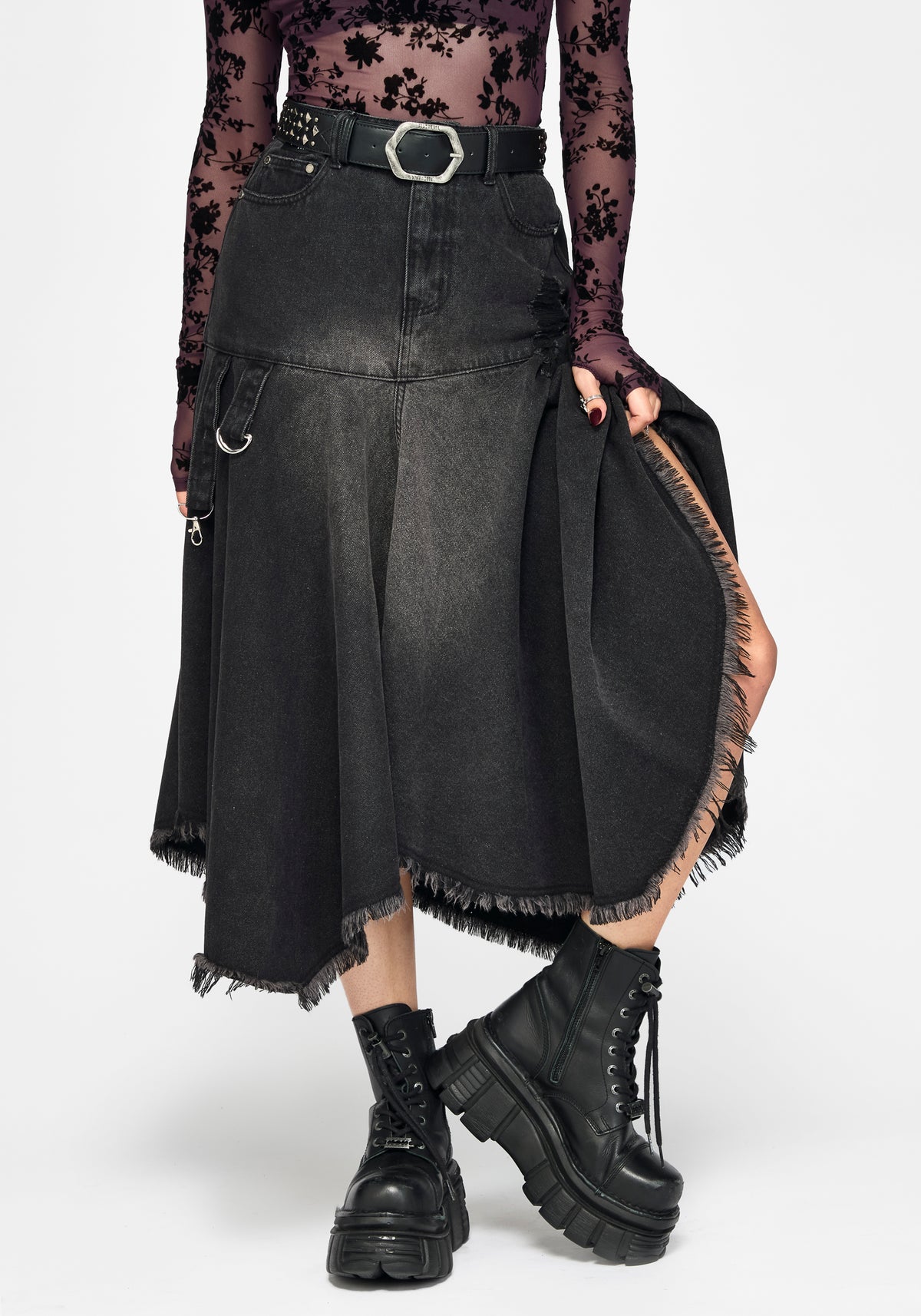 Erica Hanky Saum Denim Midirock