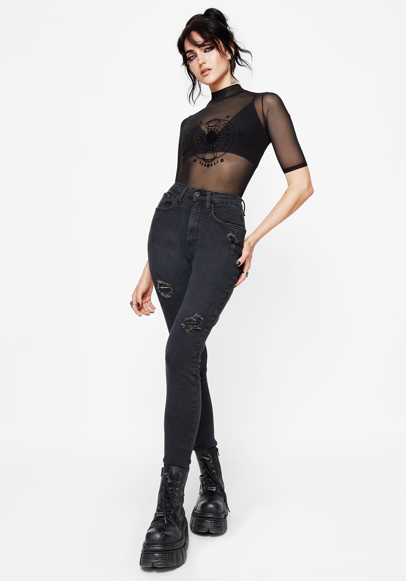 Void Bestickt Tasche Schmal Jeans