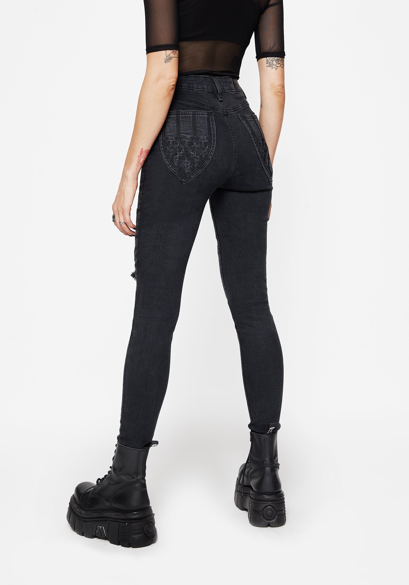 Void Bestickt Tasche Schmal Jeans