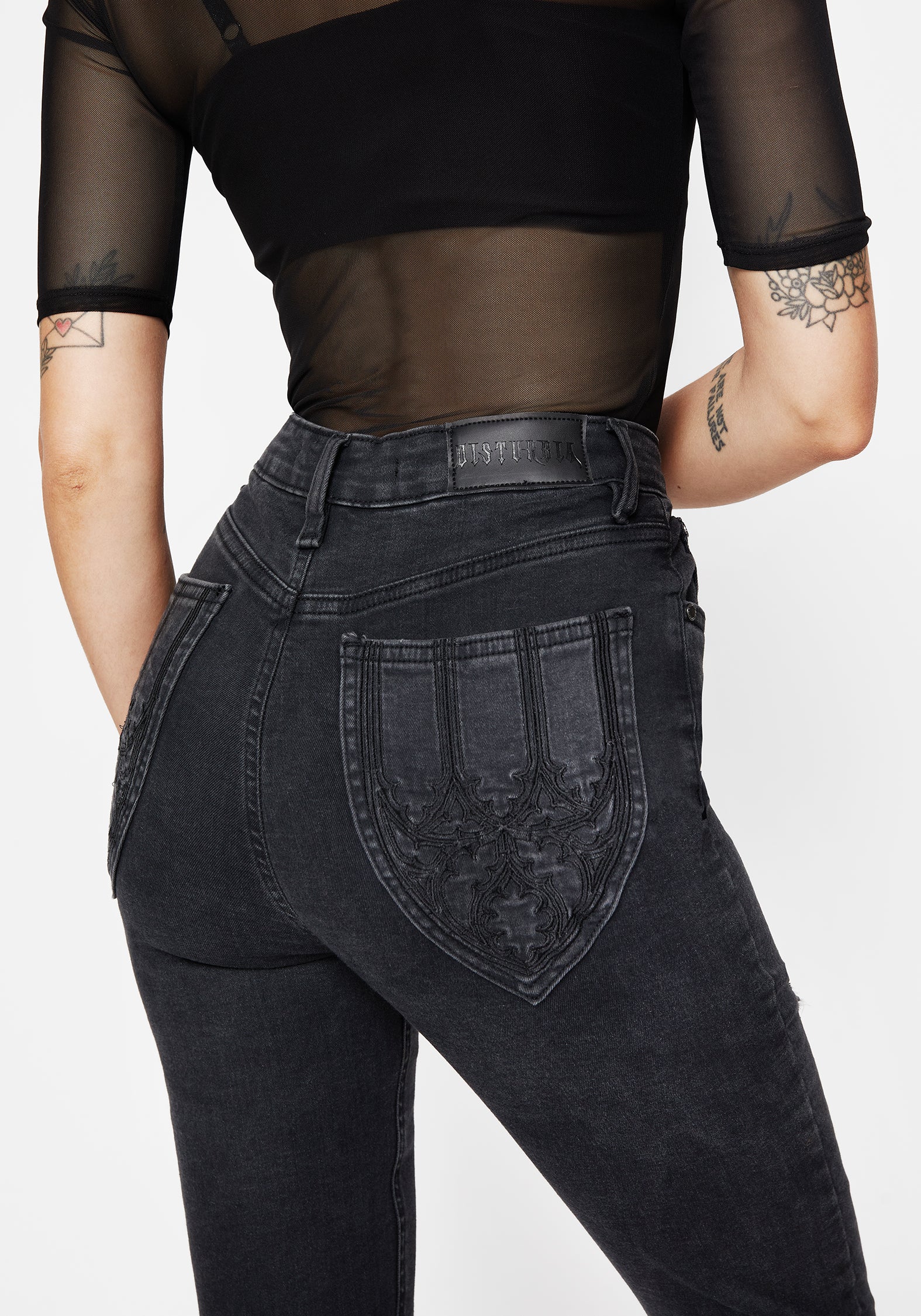 Void Bestickt Tasche Schmal Jeans