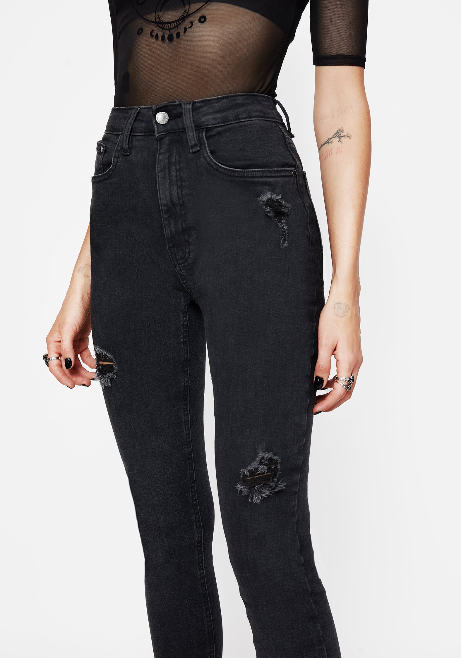 Void Bestickt Tasche Schmal Jeans
