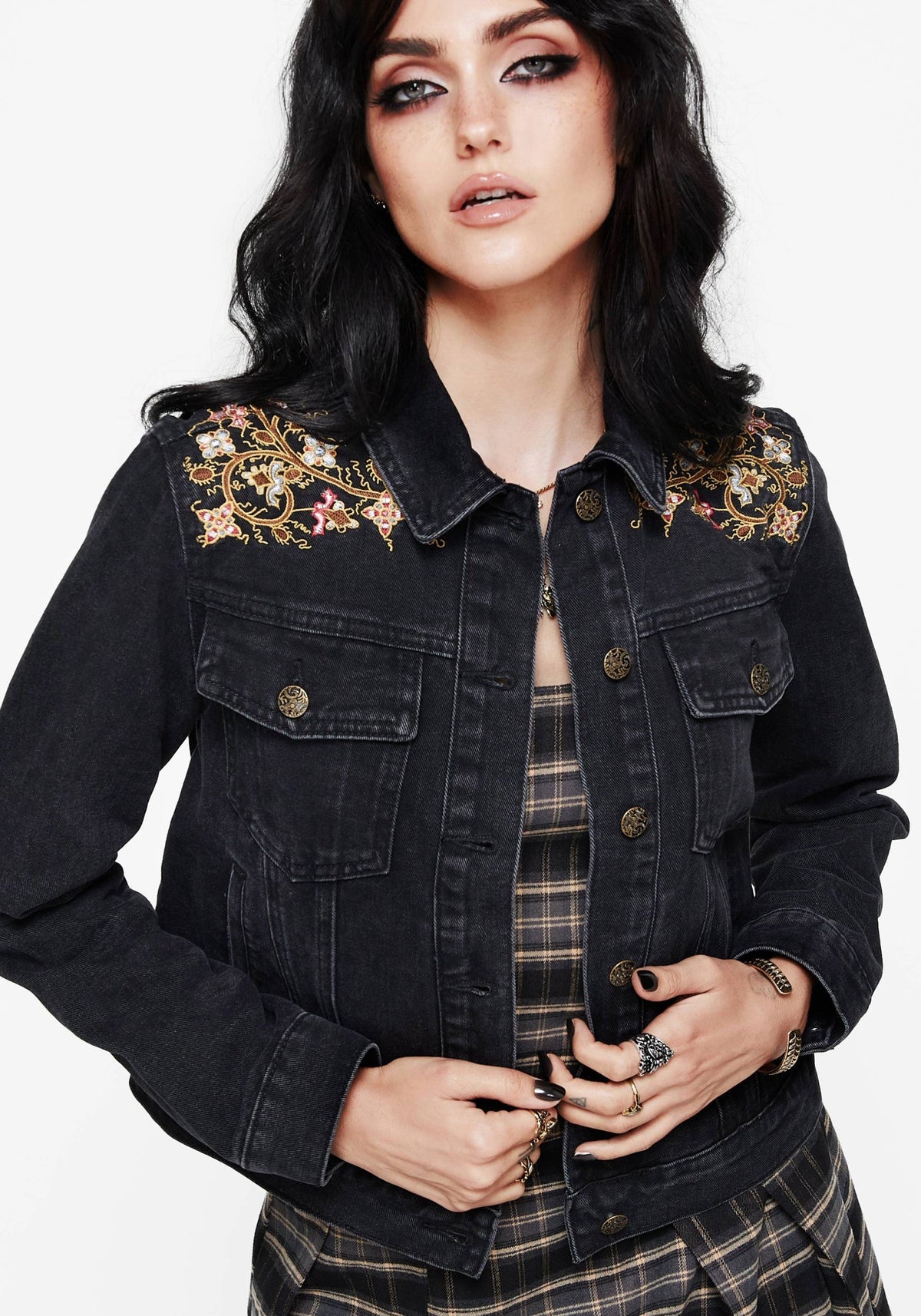 Nasturtium Blumenmuster Bestickt Denim Jacke
