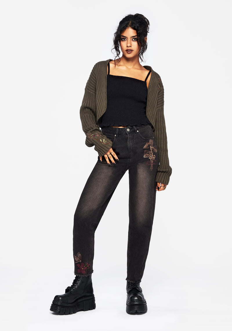 Valeria Blumenmuster Motte Bestickt Mom Jeans