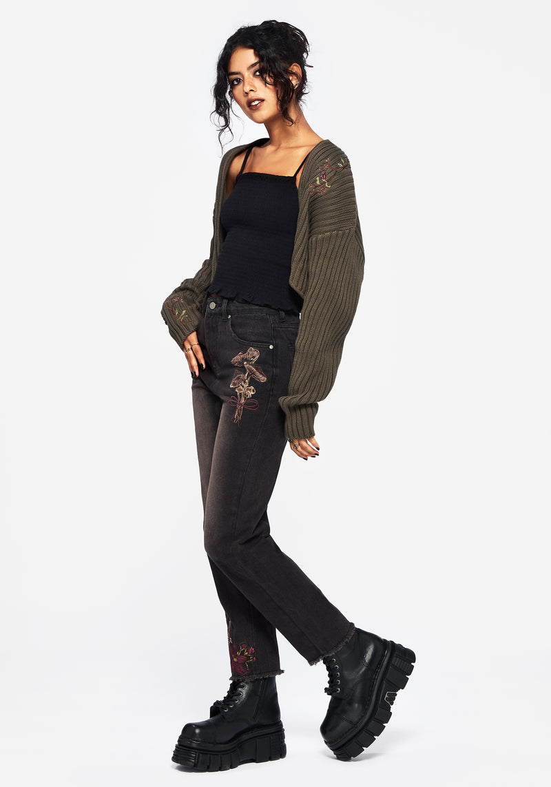 Valeria Blumenmuster Motte Bestickt Mom Jeans