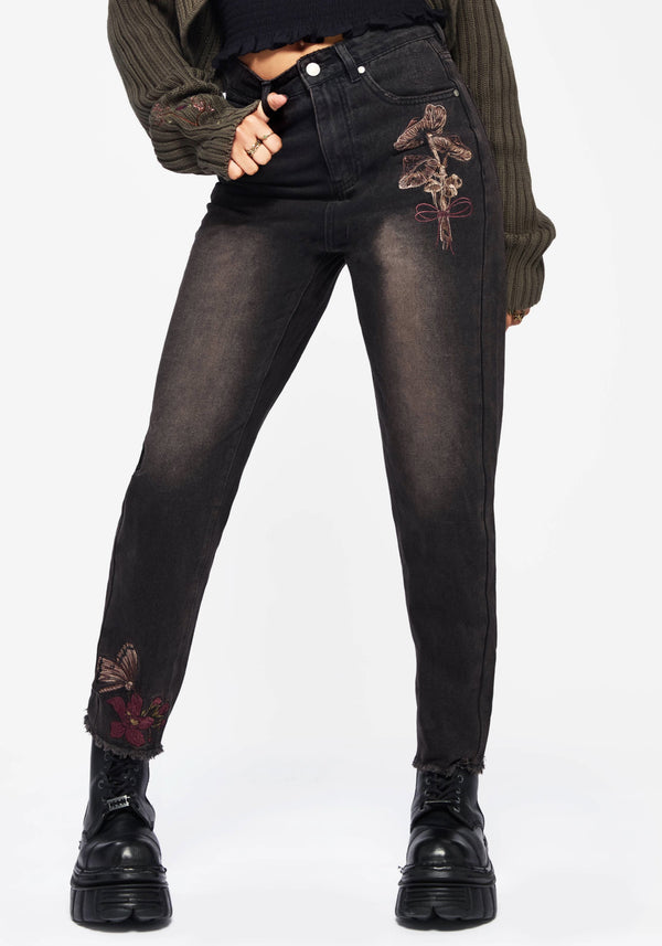 Valeria Blumenmuster Motte Bestickt Mom Jeans