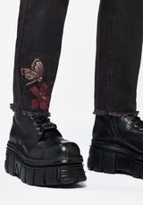 Valeria Blumenmuster Motte Bestickt Mom Jeans
