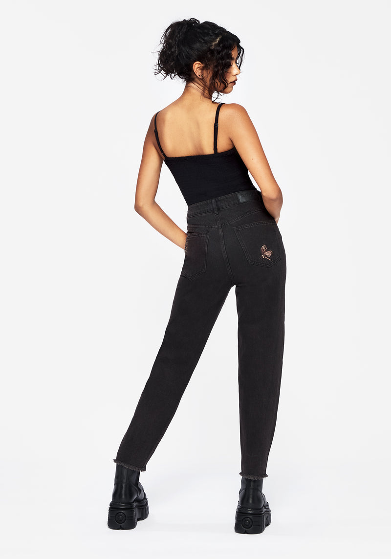 Valeria Blumenmuster Motte Bestickt Mom Jeans