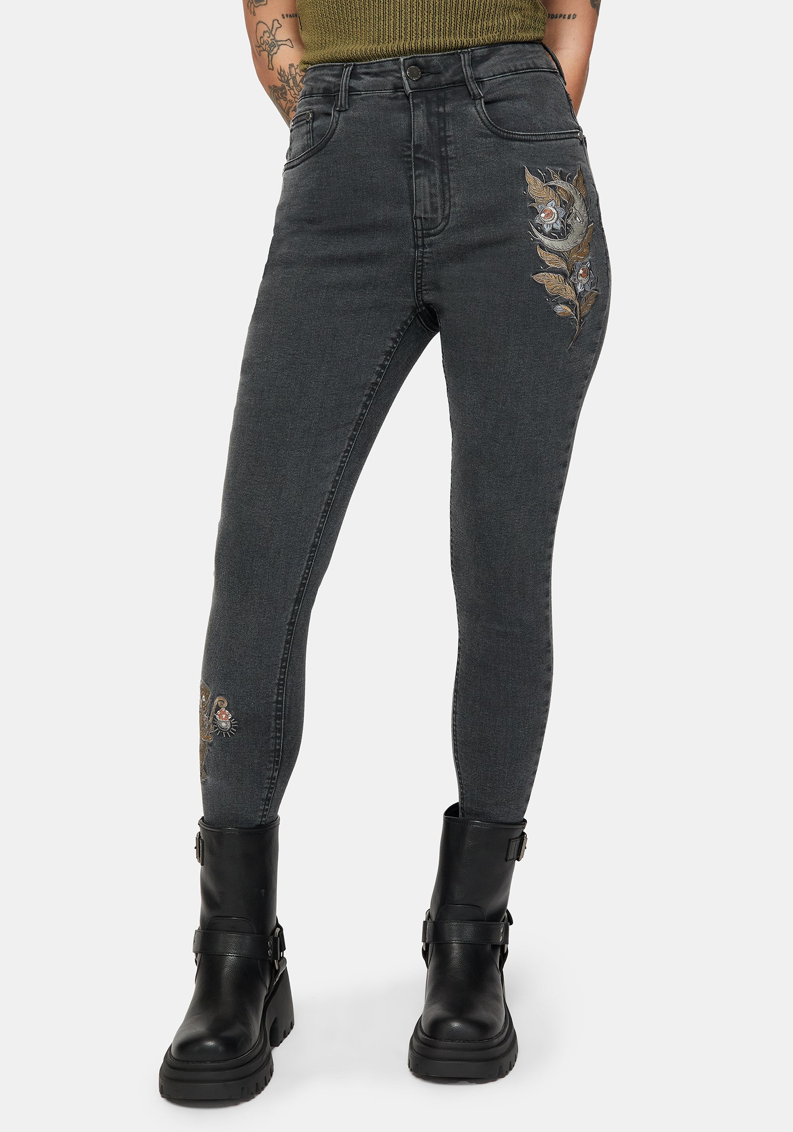 Hexborn Baba Yaga Bestickt Denim Schmal Jean