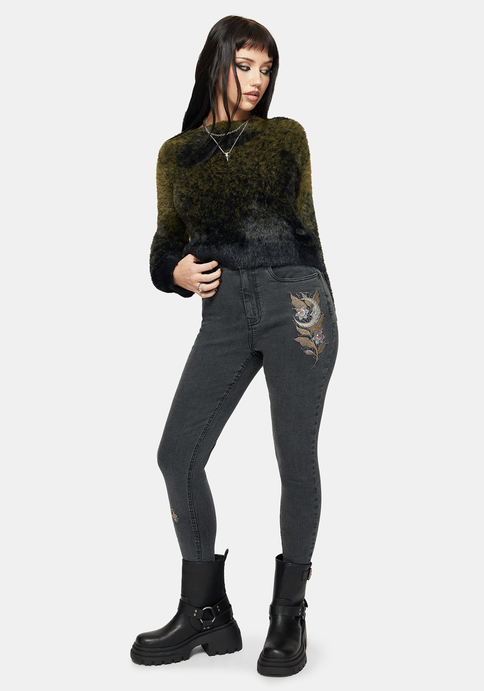 Hexborn Baba Yaga Bestickt Denim Schmal Jean