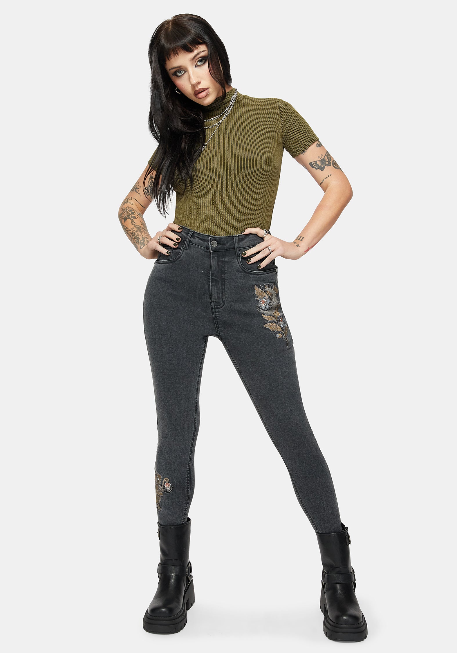 Hexborn Baba Yaga Bestickt Denim Schmal Jean