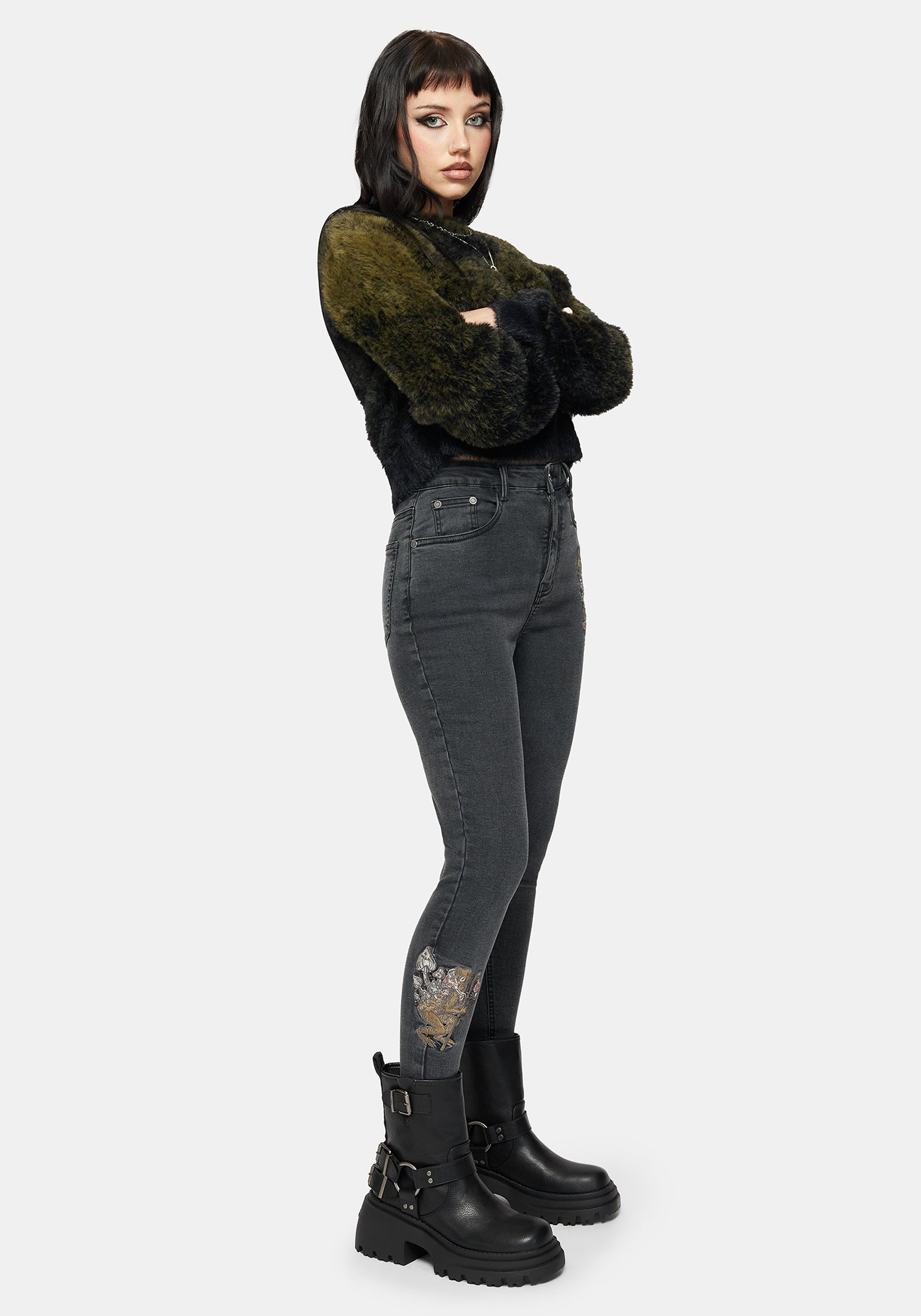 Hexborn Baba Yaga Bestickt Denim Schmal Jean