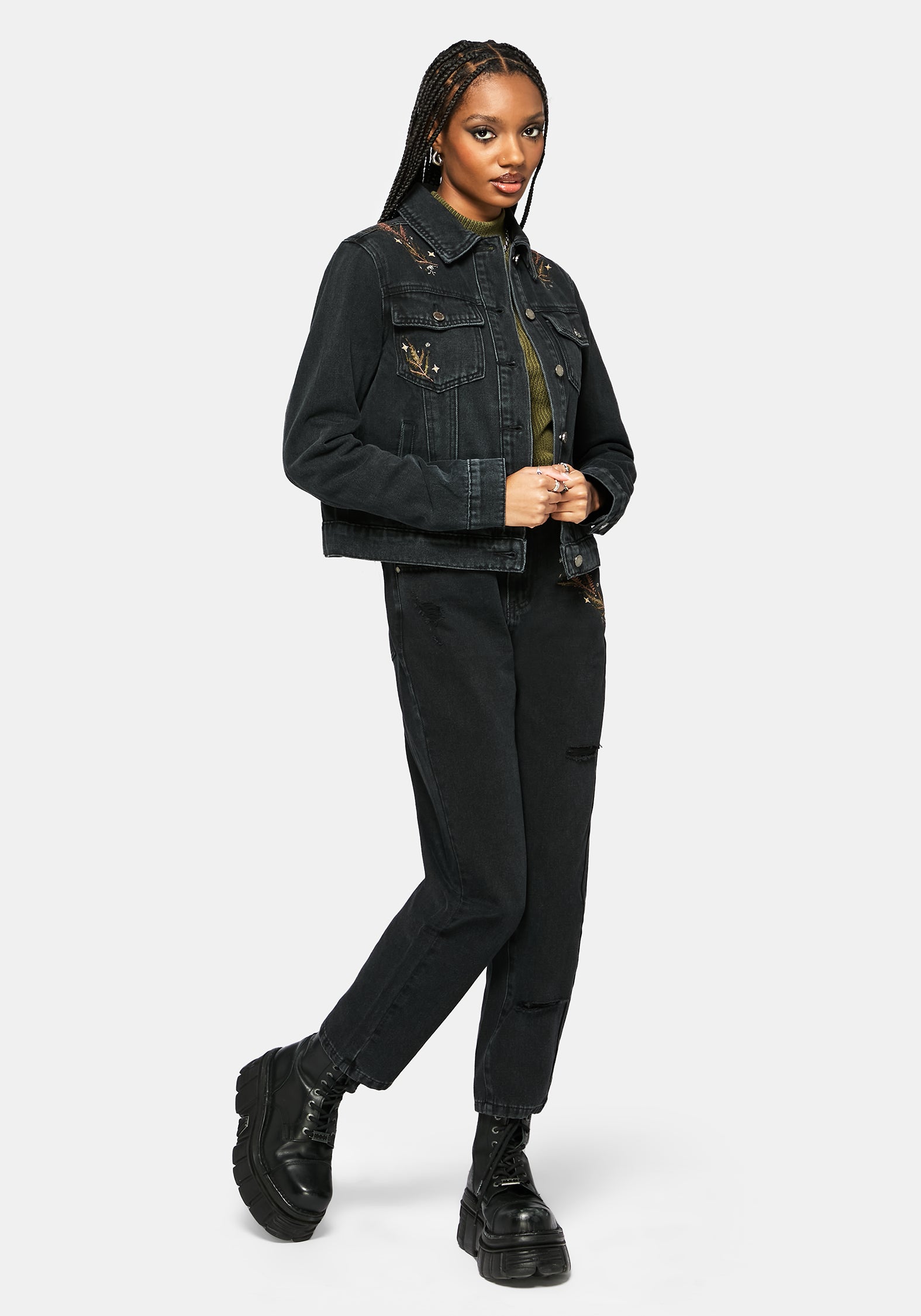 Abellona Bestickt Denim Jacke