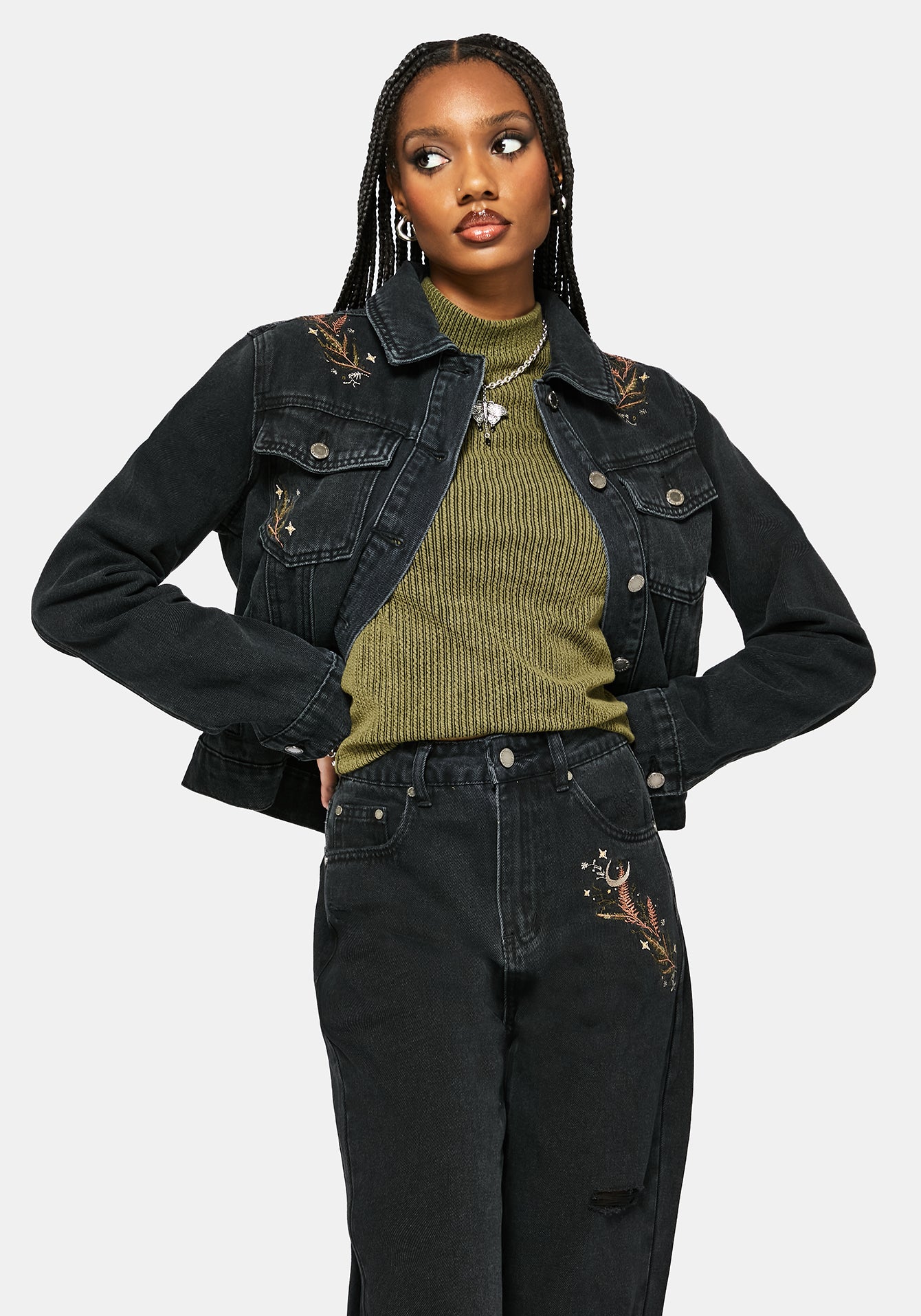Abellona Bestickt Denim Jacke