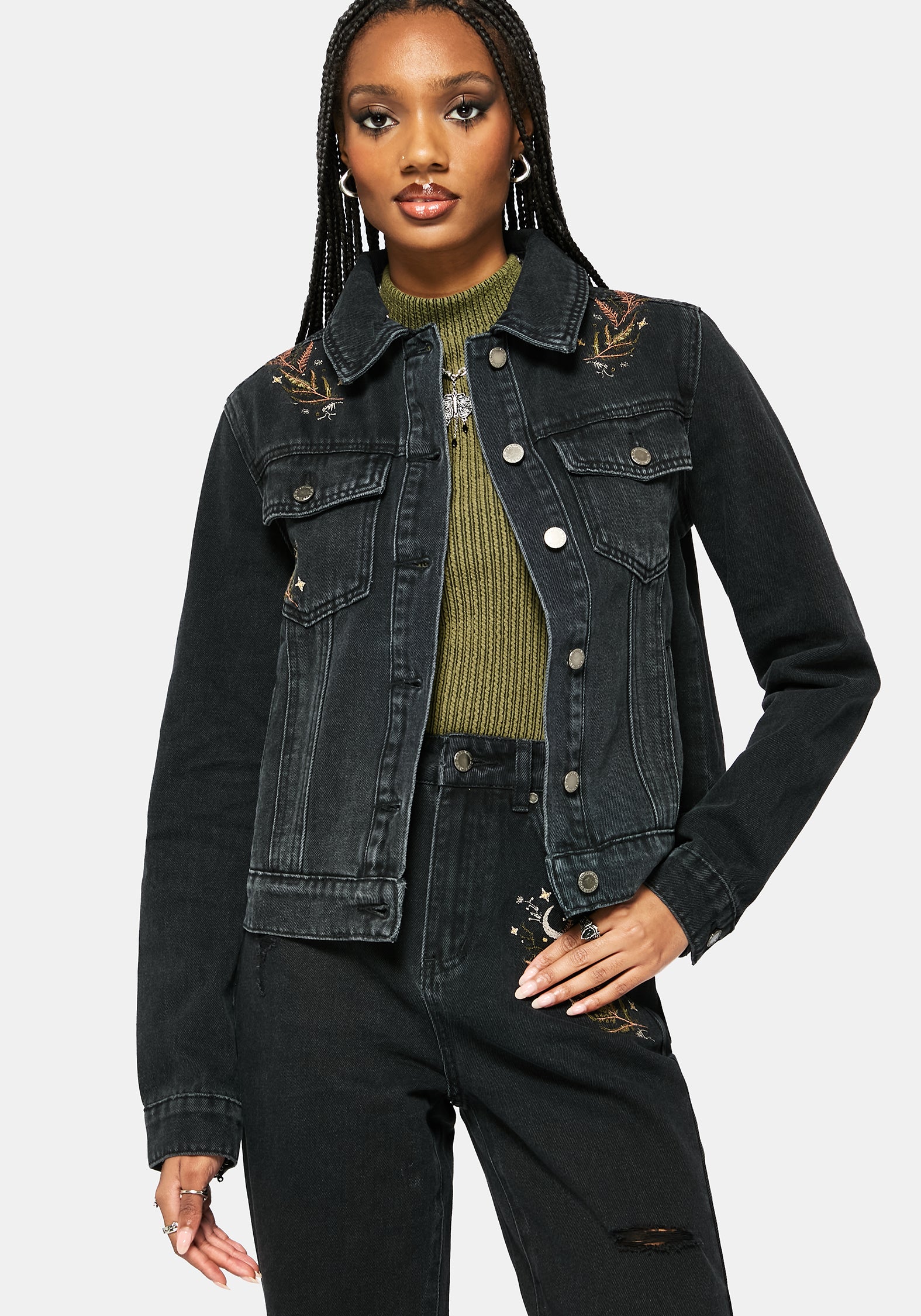 Abellona Bestickt Denim Jacke