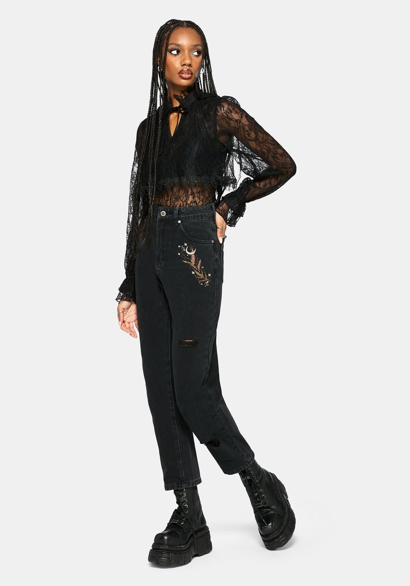 Abellona Embroidered Denim Mom Jean