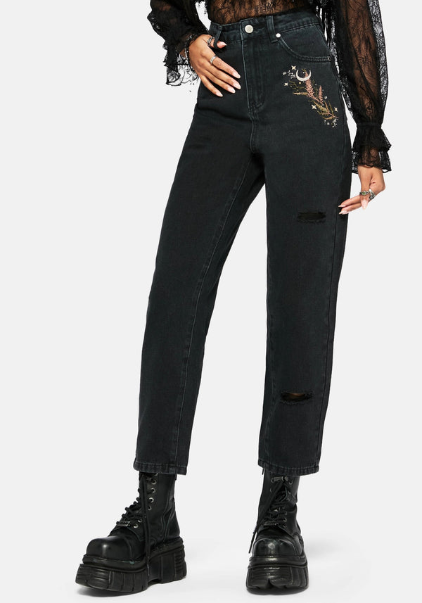 Abellona Embroidered Denim Mom Jean