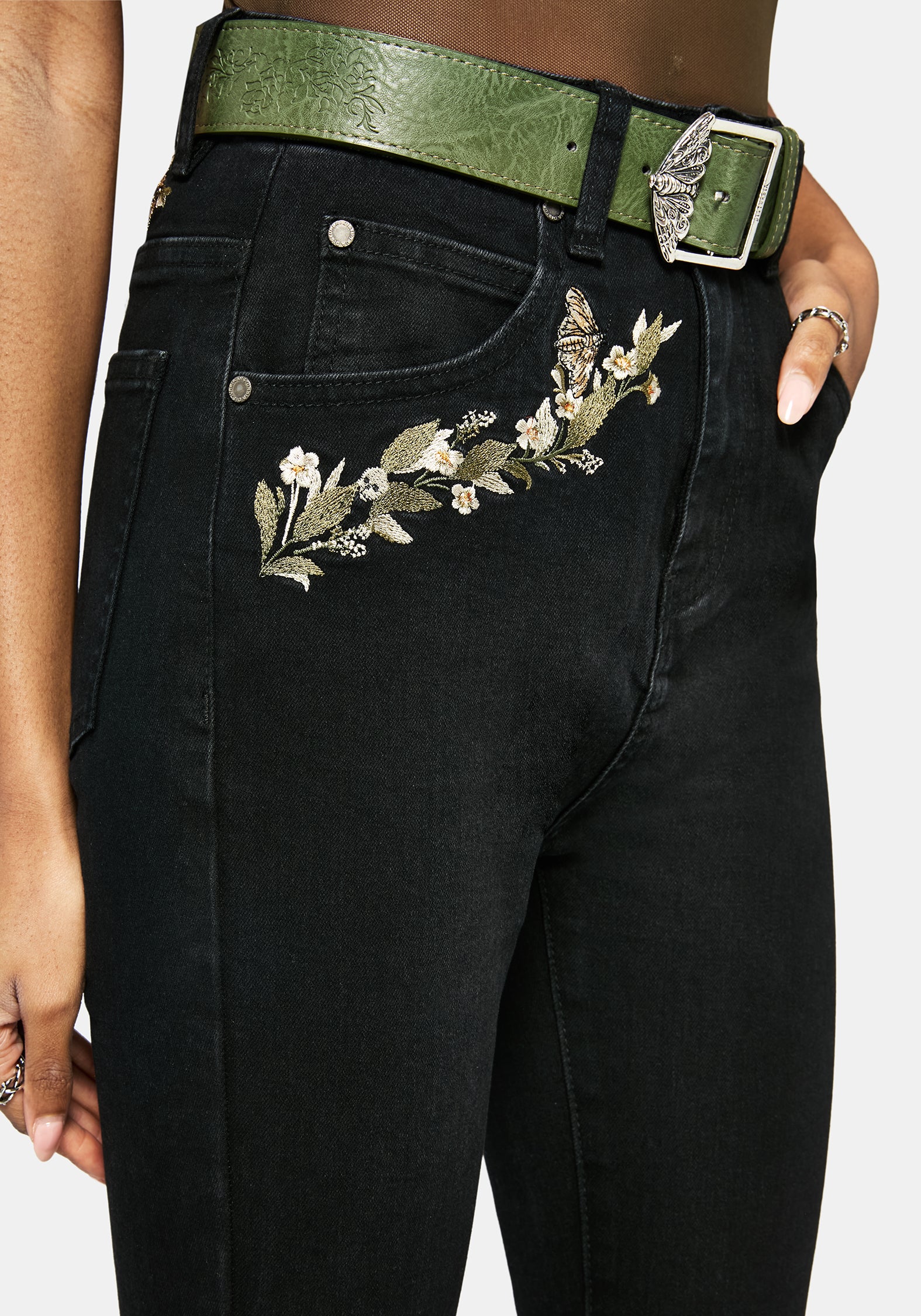 Überfluss Bestickt Denim Schmal Jean