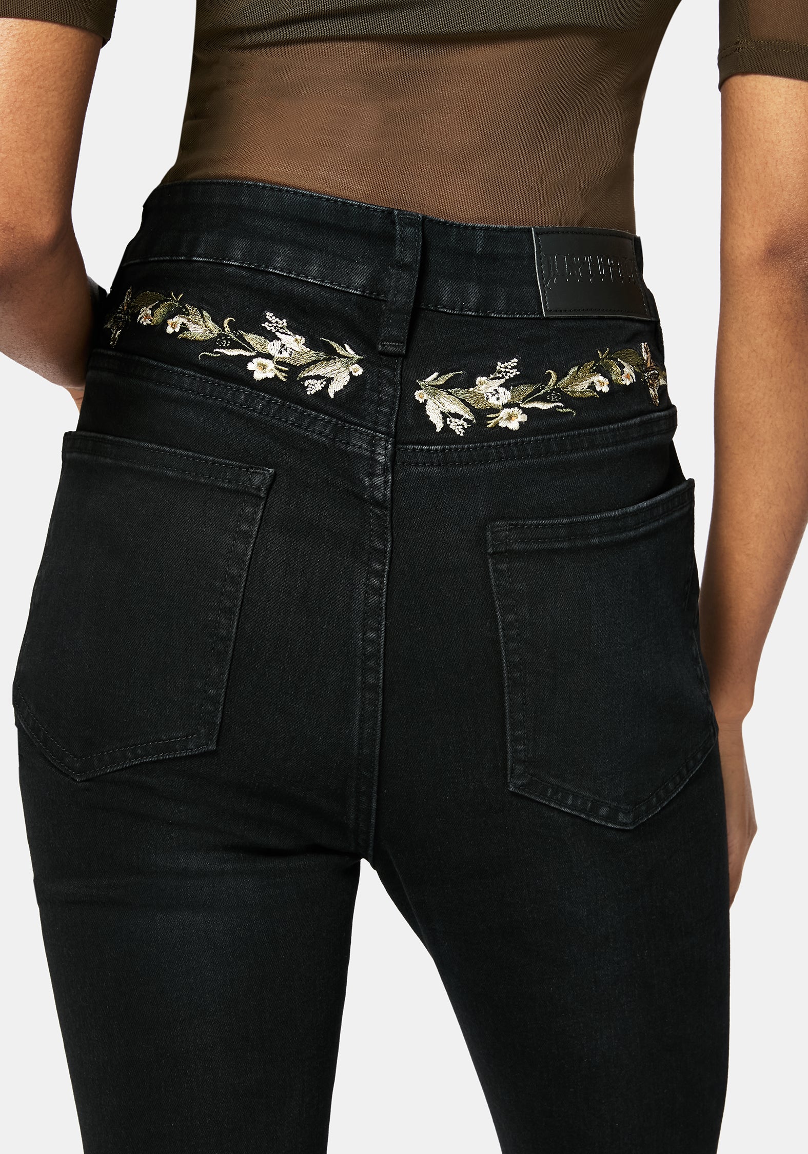 Überfluss Bestickt Denim Schmal Jean