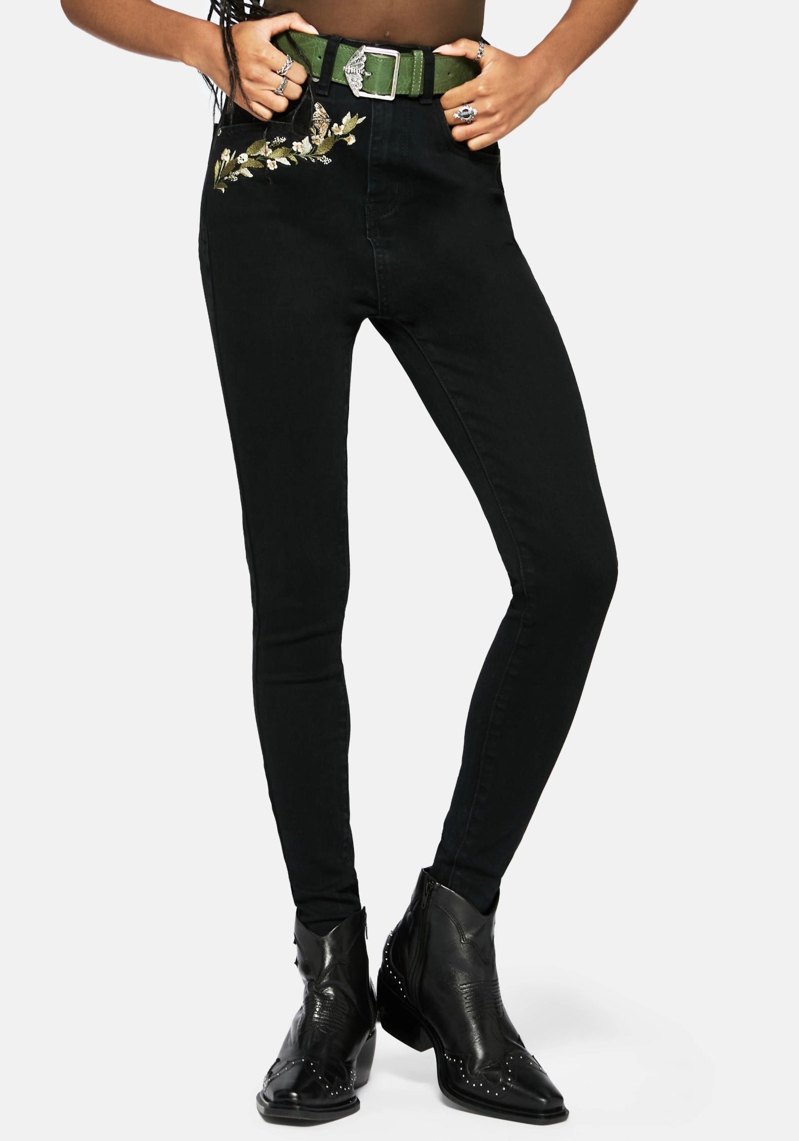 Überfluss Bestickt Denim Schmal Jean