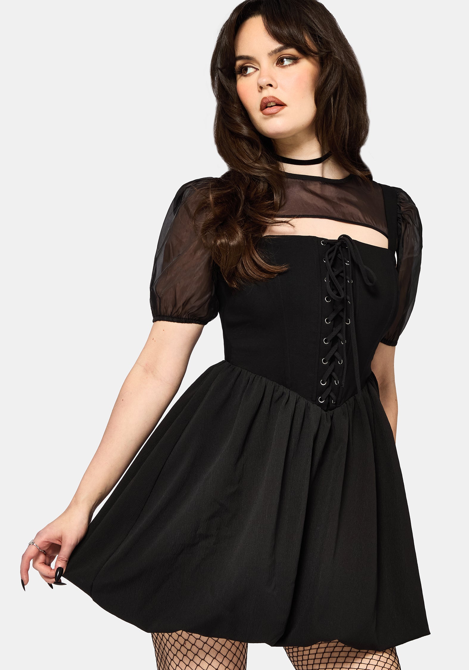 Miranda Puffärmel Ärmel Spitze Hoch Mini Kleid