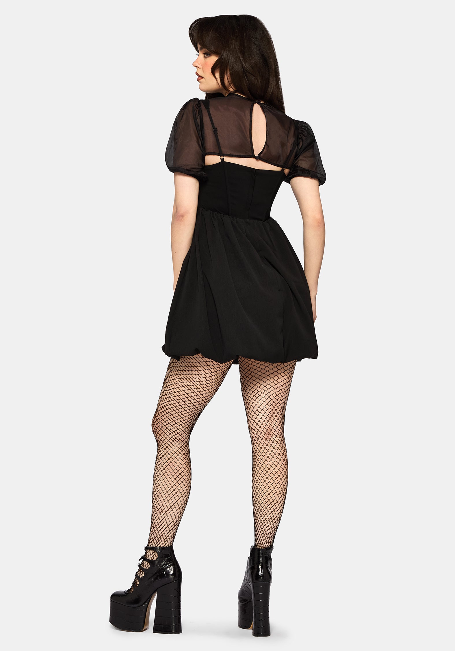 Miranda Puffärmel Ärmel Spitze Hoch Mini Kleid