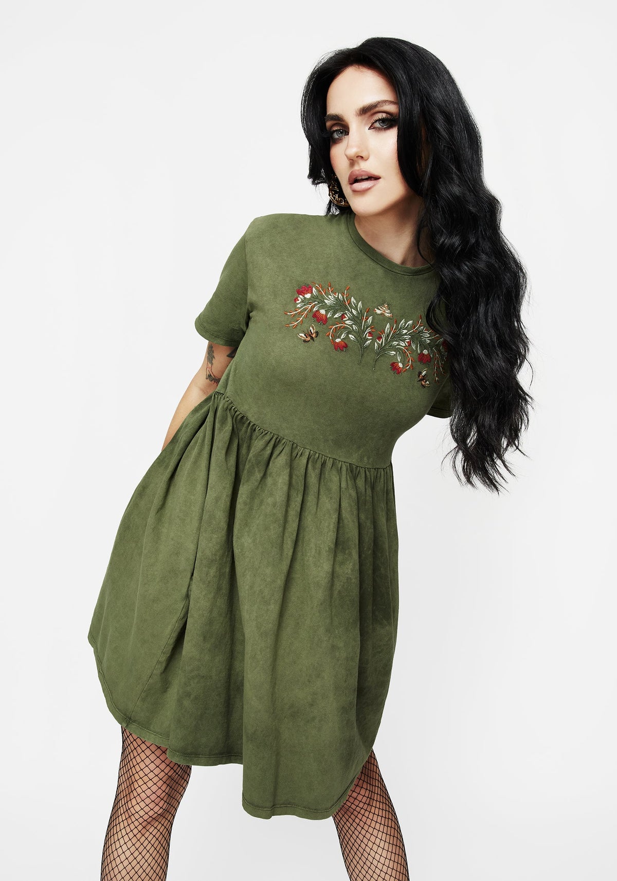 Copia Bestickt Baumwolle Jersey Skater Kleid