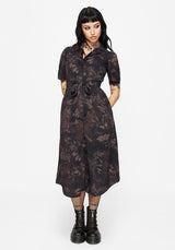 Ashmire Woodland Moth Print Midi Belted Shirt Dress