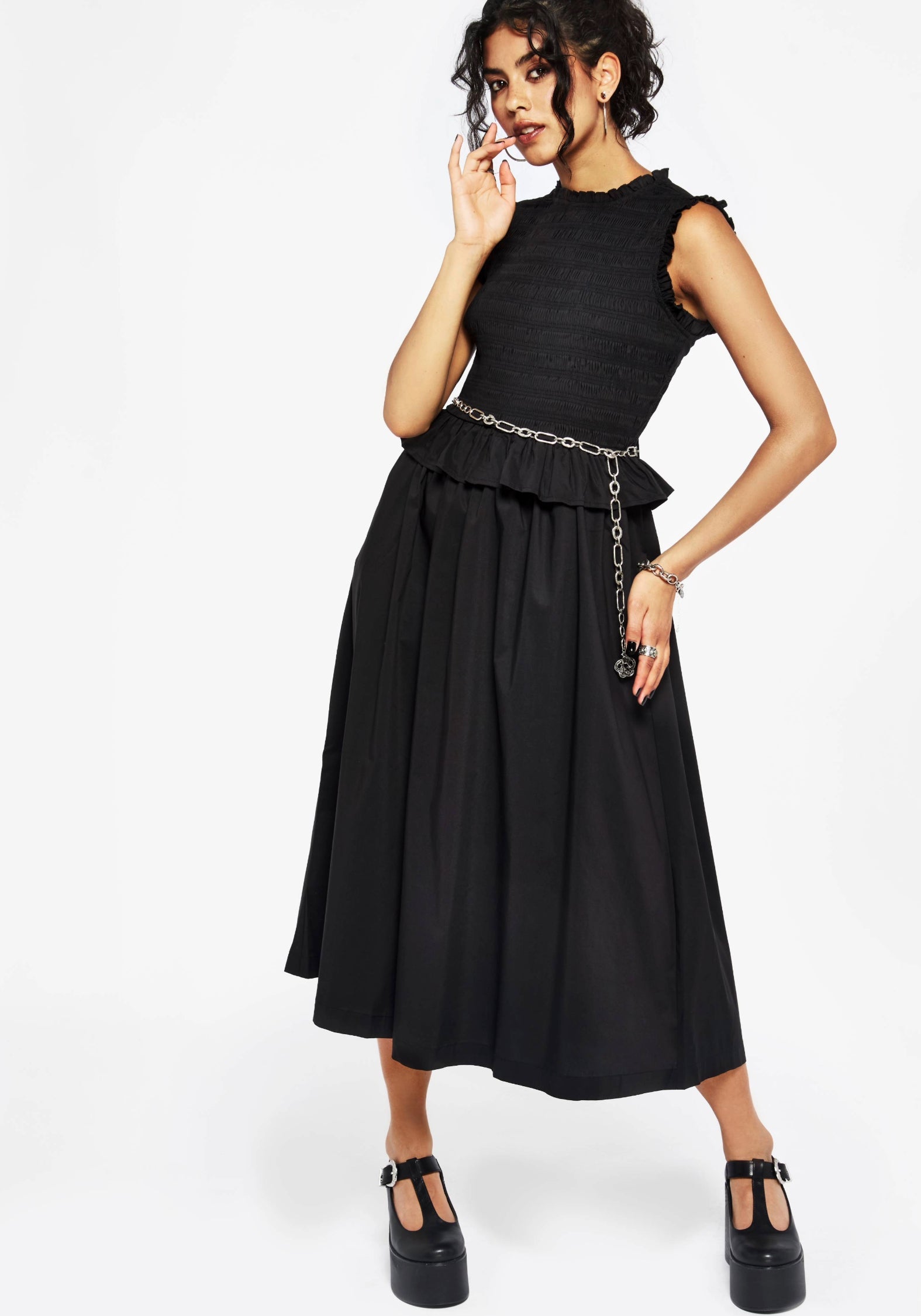 Veronica Baumwolle Smocked Mieder Schleife Detail Midi Kleid