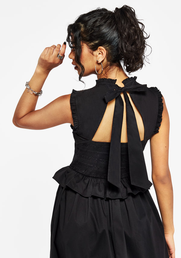 Veronica Cotton Smocked Bodice Bow Detail Midi Dress