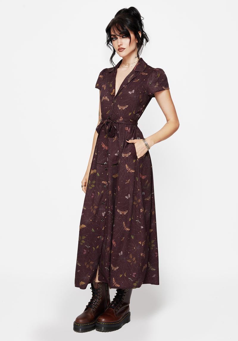 Celia Moth Printed Midi Shirt Dress