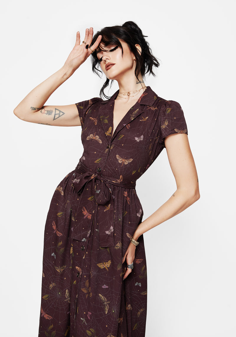 Celia Moth Printed Midi Shirt Dress