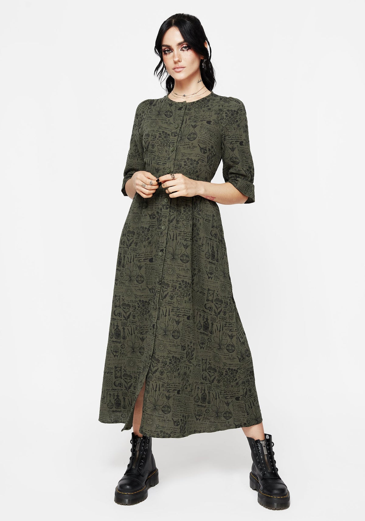 Taddea Baumwolle Knopf Hoch Midaxi Kleid